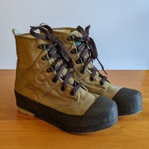 Orvis Canvas Wading Fishing Boots, tan with dark brown, men's size 6